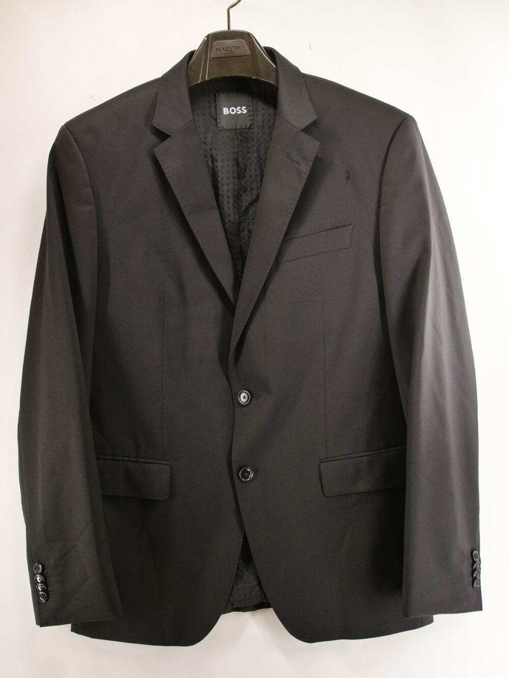 BOSS Men's 42R Black 100% Virgin Wool Suit Jacket Two Button Blazer Formal